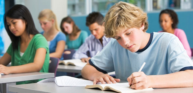 students studying in class