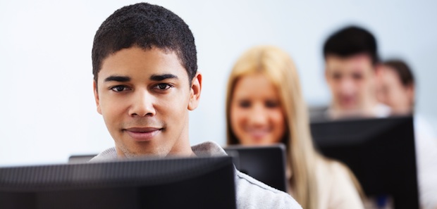 Students use the online ZAPS SAT-Practice Test in a computer lab